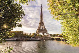 Фотошпалери флізелінові 3D місто Париж 375х250 см Ейфелева вежа і річка Сена (MS-5-0028) Найкраща якість
