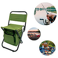 Складной стул для отдыха с термосумкой, Зеленый стульчик 58х35 см для рыбалки со спинкой (NS)