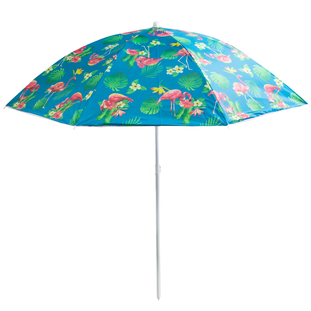 Парасолька пляжна складна "Stenson Designs - Пальми з фламінго, синьо-бірюзовий" 1.6м, парасолька садова