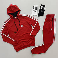 Спортивный костюм мужской Adidas Адидас весна-осень худи + штаны с капюшоном красный Турция. Живое фото
