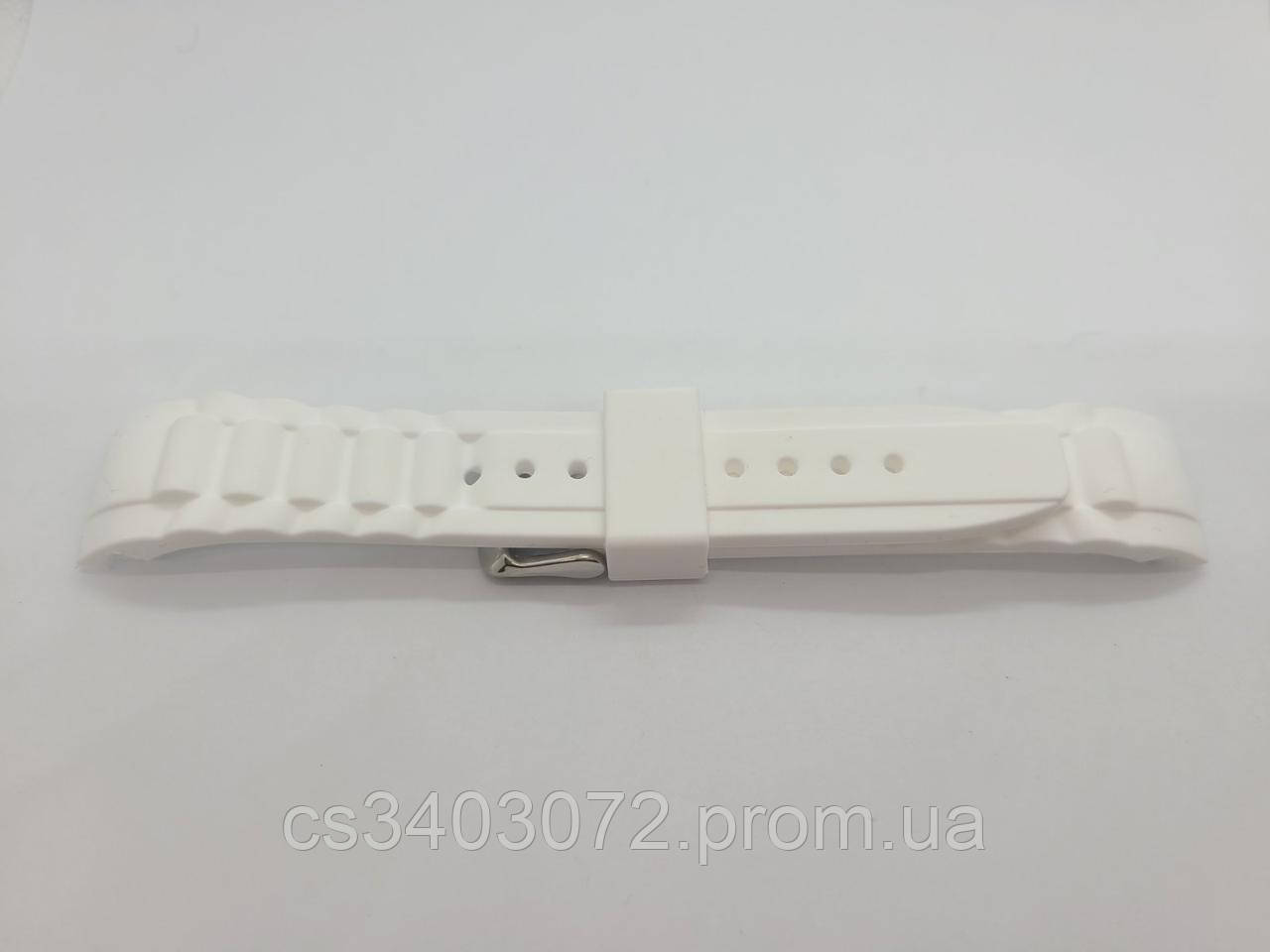 Білий силіконовий ремінець для наручних годинників прошитий білою строчкою з фактурою під крокодила 18 мм