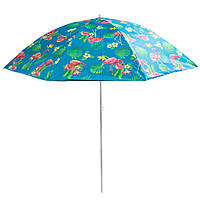 Зонт пляжный складной "Stenson Designs - Пальмы с фламинго, сине-бирюзовый" 1.6м, зонт от солнца пляжный (VF)