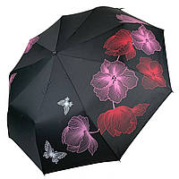 Жіноча складана парасолька-автомат від Flagman-TheBest з принтом квітів, чорна, fl0512-2