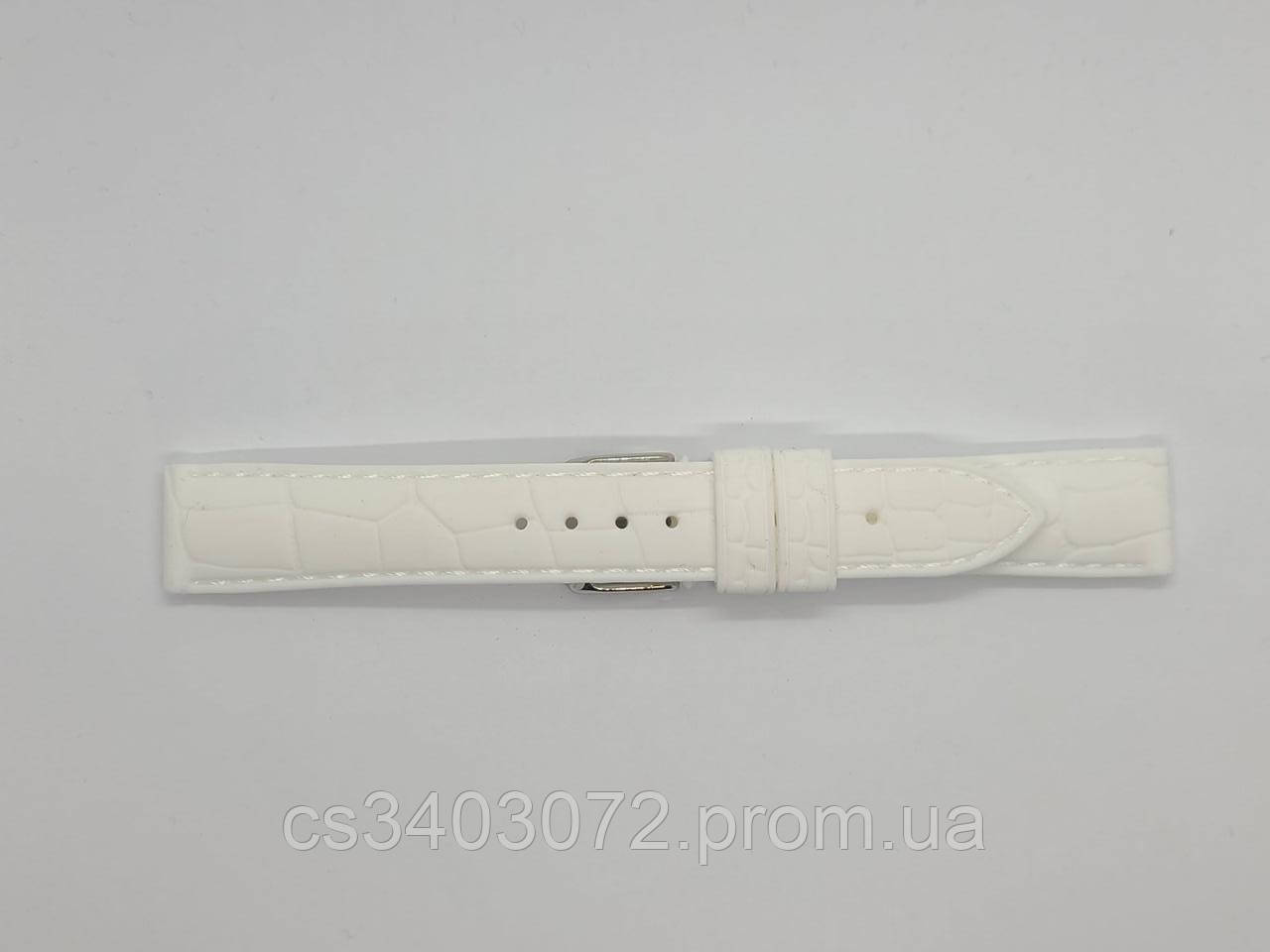 Білий силіконовий ремінець для наручних годинників прошитий білою строчкою з фактурою під крокодила 18 мм
