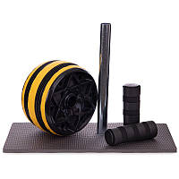 Колесо-ролик для преса тренажер з килимком FI-2540 жовтий-чорний