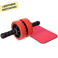 Колесо-ролик для преса подвійне тренажер з килимком FI-2538 чорний-червоний