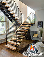 П-образная лестница открытого типа с площадкой по индивидуальному заказу - в дом или уличная
