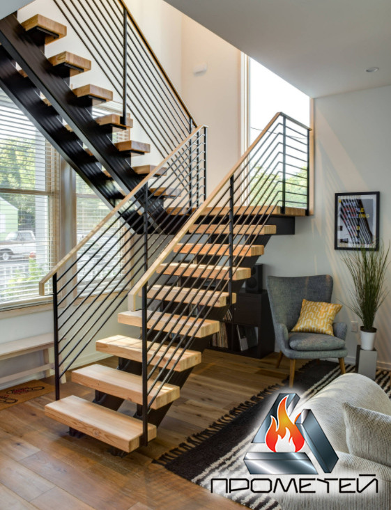 П-образная лестница открытого типа с площадкой по индивидуальному заказу - в дом или уличная - фото 1 - id-p1436943639