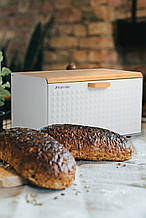 Хлібниця Kamille Біла з нержавіючої сталі і бамбука KM-1119