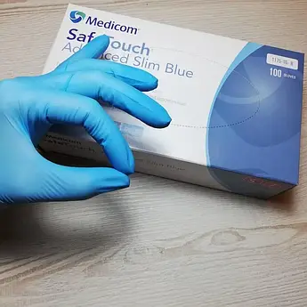 Рукавички без пудри нітрилові Medicom SafeTouch 100 шт/уп.(блакитні,3,5 г) розмір L