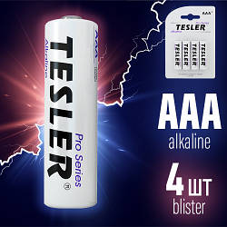 Алкалінові батарейки AAA пальчикові (ліжні батарейки) Tesler Alkaline LR03, 4 шт