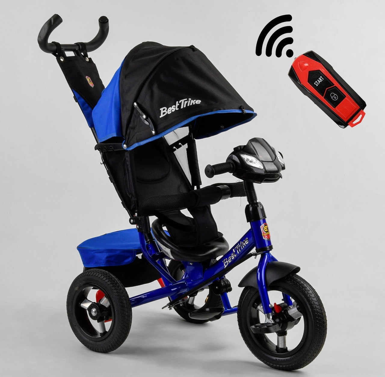 Дитячий велосипед-коляска триколісний 3390/65-005 "Best Trike" ФАРА З USB, надувні колеса, ровер