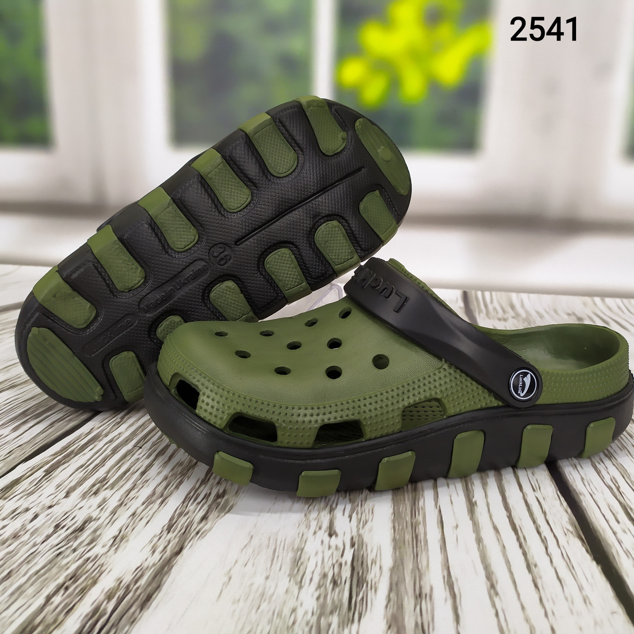 Сабо крокси підліткові для хлопчика хакі з чорними вставками 2541