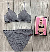 Набор лиф + трусики слипы victorias secret XL серый