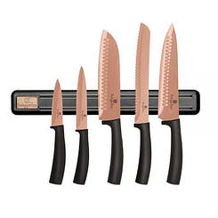Набір ножів BERLINGER HAUS Rosegold Metallic Line з магнітною підставкою 6 пр Колір чорний 2614ABH