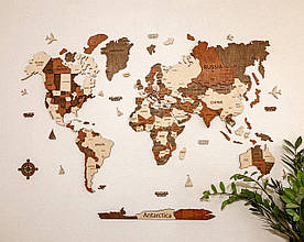 Карта Світу на стіну з дерева 100 х 60 см з гравіюванням країн та їх межі