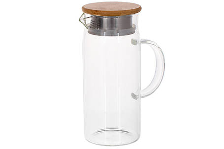 Глечик скляний із бамбуковою кришкою 1 л (599-108), фото 1