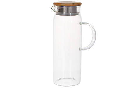 Глечик скляний із бамбуковою кришкою 1.5 л (599-109), фото 1