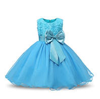 Детское нарядное вечернее платье для девочки голубое с бантом р. 120