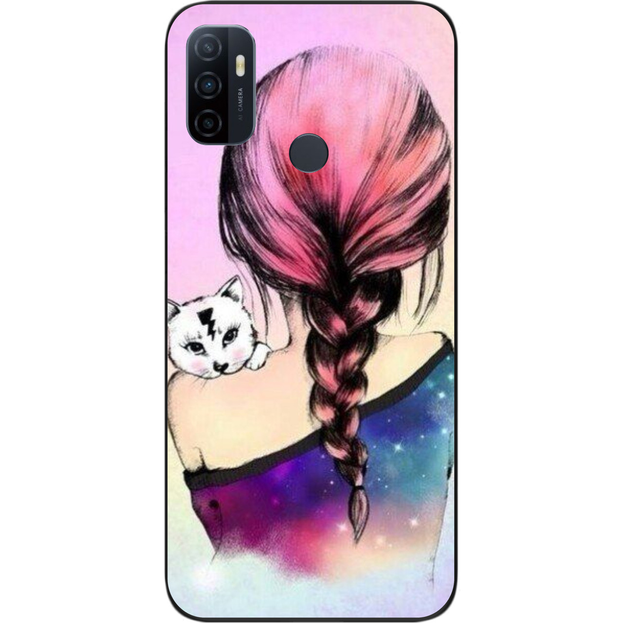 Силіконовий чохол для OPPO A53 з картинкою Дівчина з кошеням, фото 1