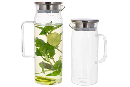 Глечик скляний з кришкою з неіржавкої сталі 1 л (599-110), фото 2