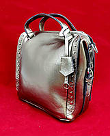 Модная сумка женская кожаная серебряная Элизавета