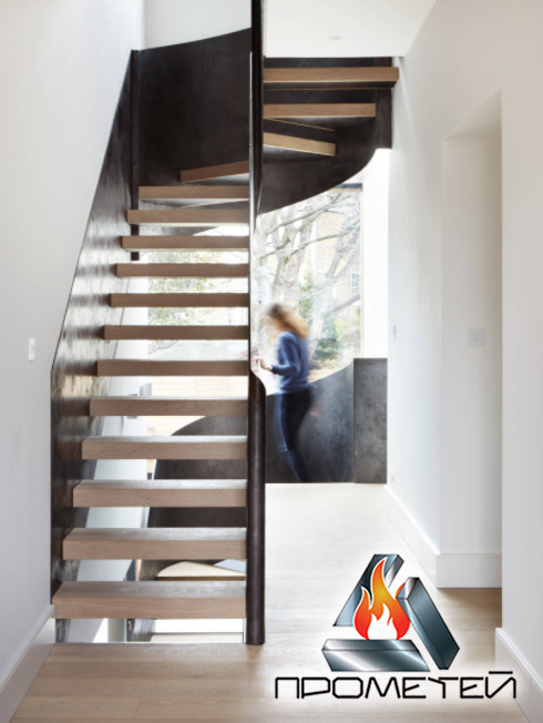 П-образная металлическая лестница открытого типа под заказ - из нержавейки, черного металла, дерева, стекла - фото 1 - id-p1437079833
