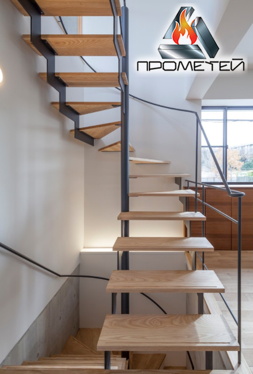 П-образная металлическая лестница открытого типа под заказ - из нержавейки, черного металла, дерева, стекла - фото 5 - id-p1437079833