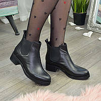 Ботинки челси женские черные кожаные на устойчивом каблуке