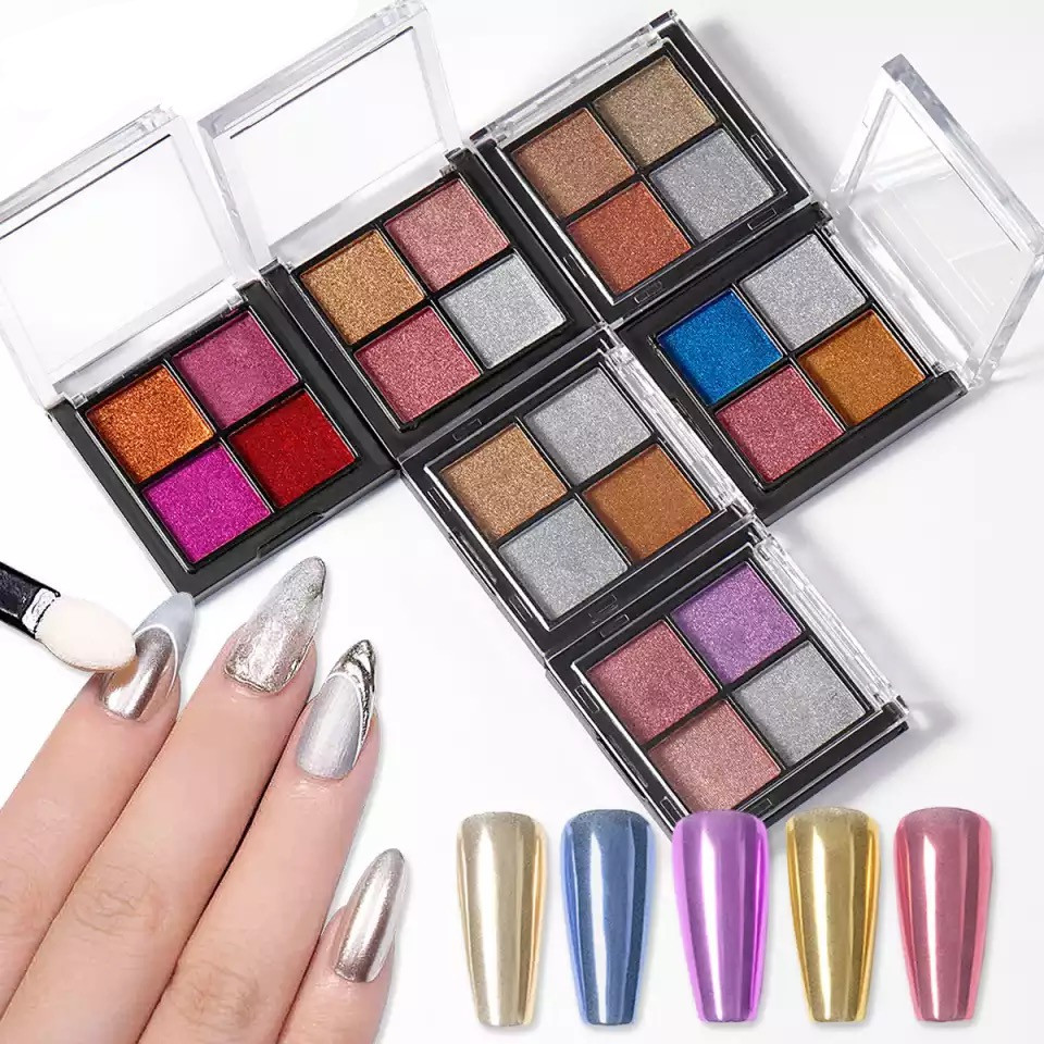 Дзеркальна втирка - пигмент Solid Mirror Powder для дизайну нігтів в палетке 4 в 1