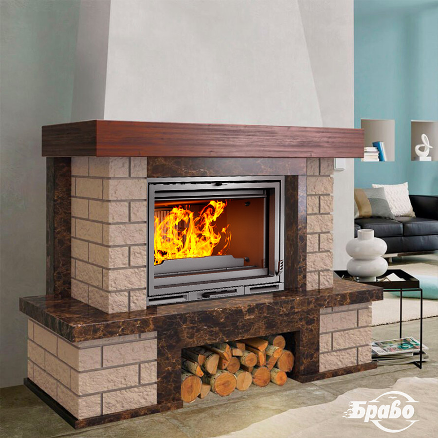 Портал для каміна (облицювання) Бергамо з балкою з Emperador Dark плитка колота Botticino