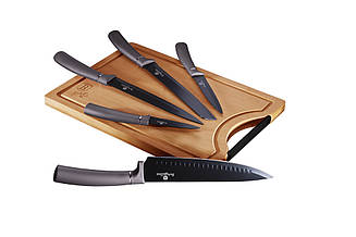 Набор ножей BERLINGER HAUS Shiny Black Metallic Line Edition с разделочной доской 6 пр Цвет серый 2567BH