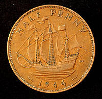 Монета Великобританії 1/2 пенні 1943-47 рр.