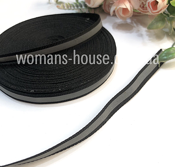 Тасьма світловідбиваюча 0,6 см з тканиною 1 см Чорний