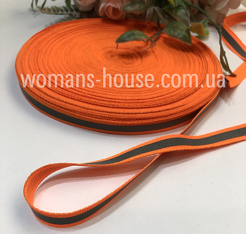 Світловідбиваюча стрічка 0,6 см з тканиною 1 см Помаранчевий