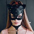 Черная маска из эко-кожи кошка БДСМ для ролевых игр, карнавальная маска кошки WildCat
