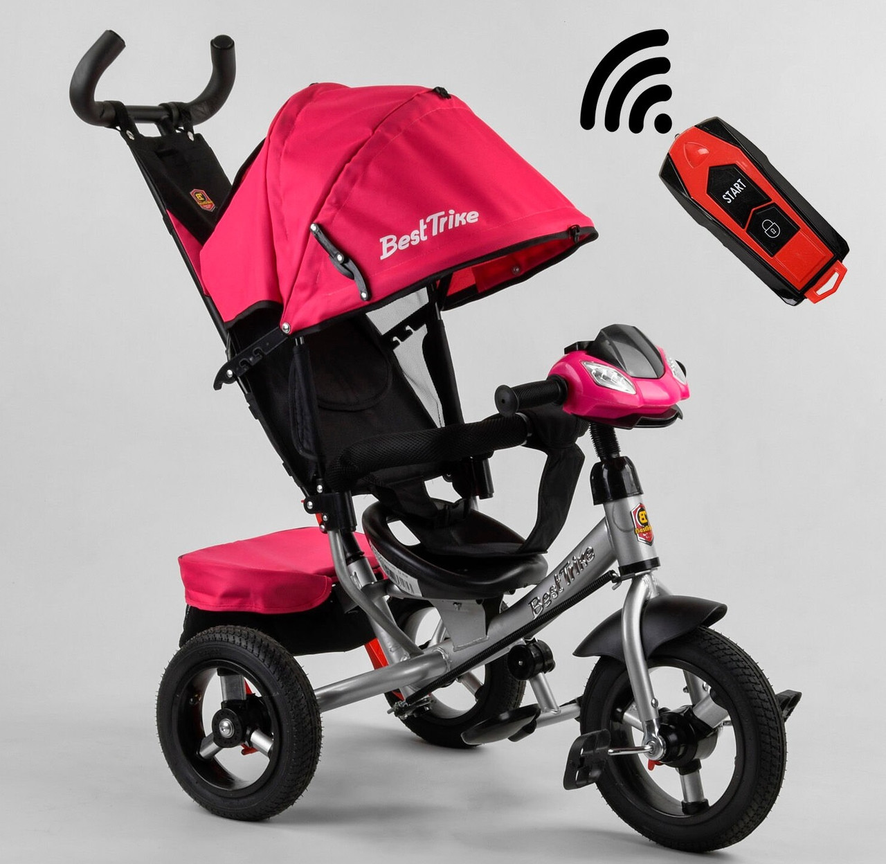 Дитячий велосипед-коляска триколісний 3390/11-818 "Best Trike" ФАРА З USB, надувні колеса, ровер