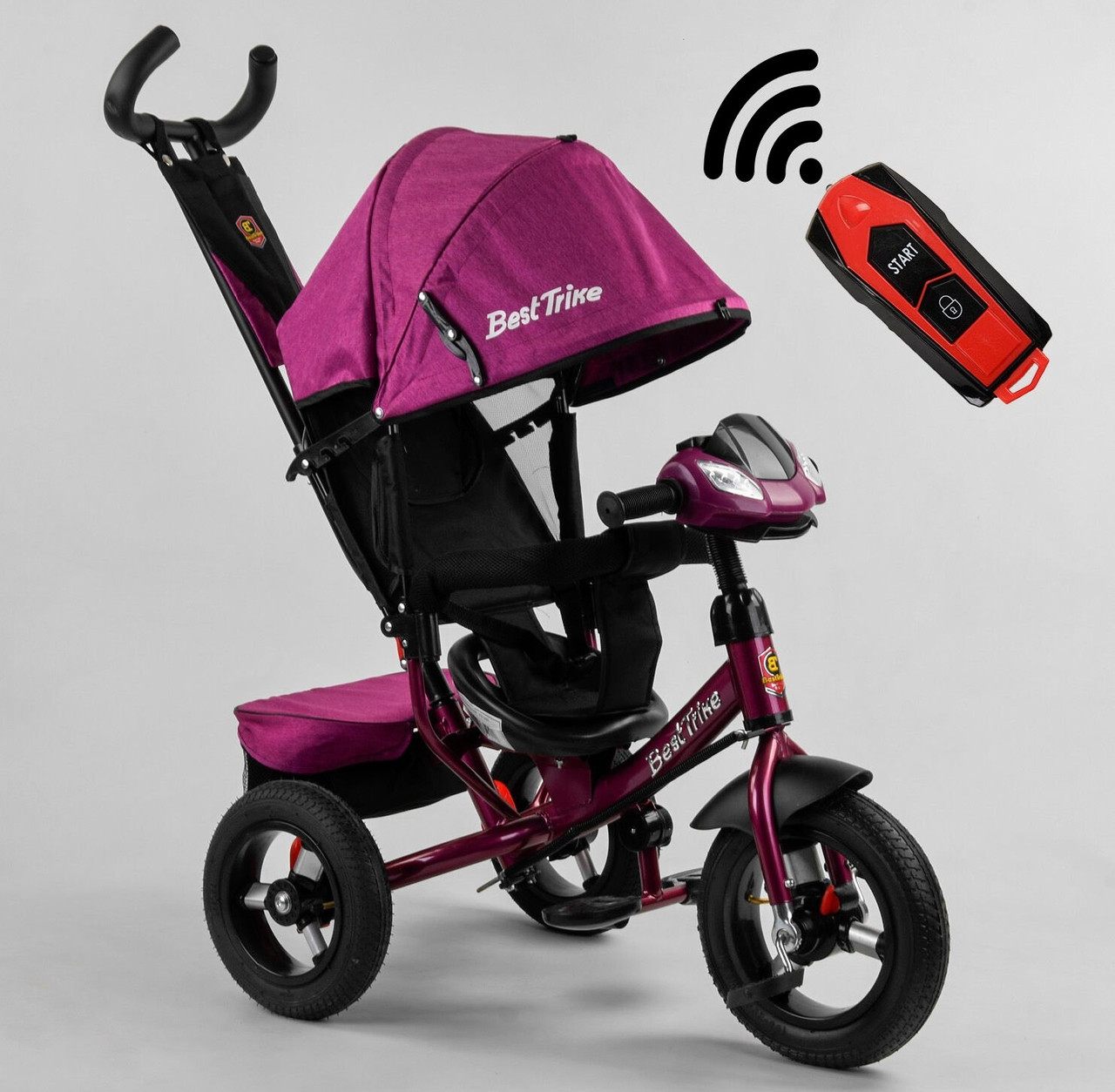 Дитячий велосипед-коляска триколісний 3390/72-101 "Best Trike" ФАРА З USB, надувні колеса, ровер