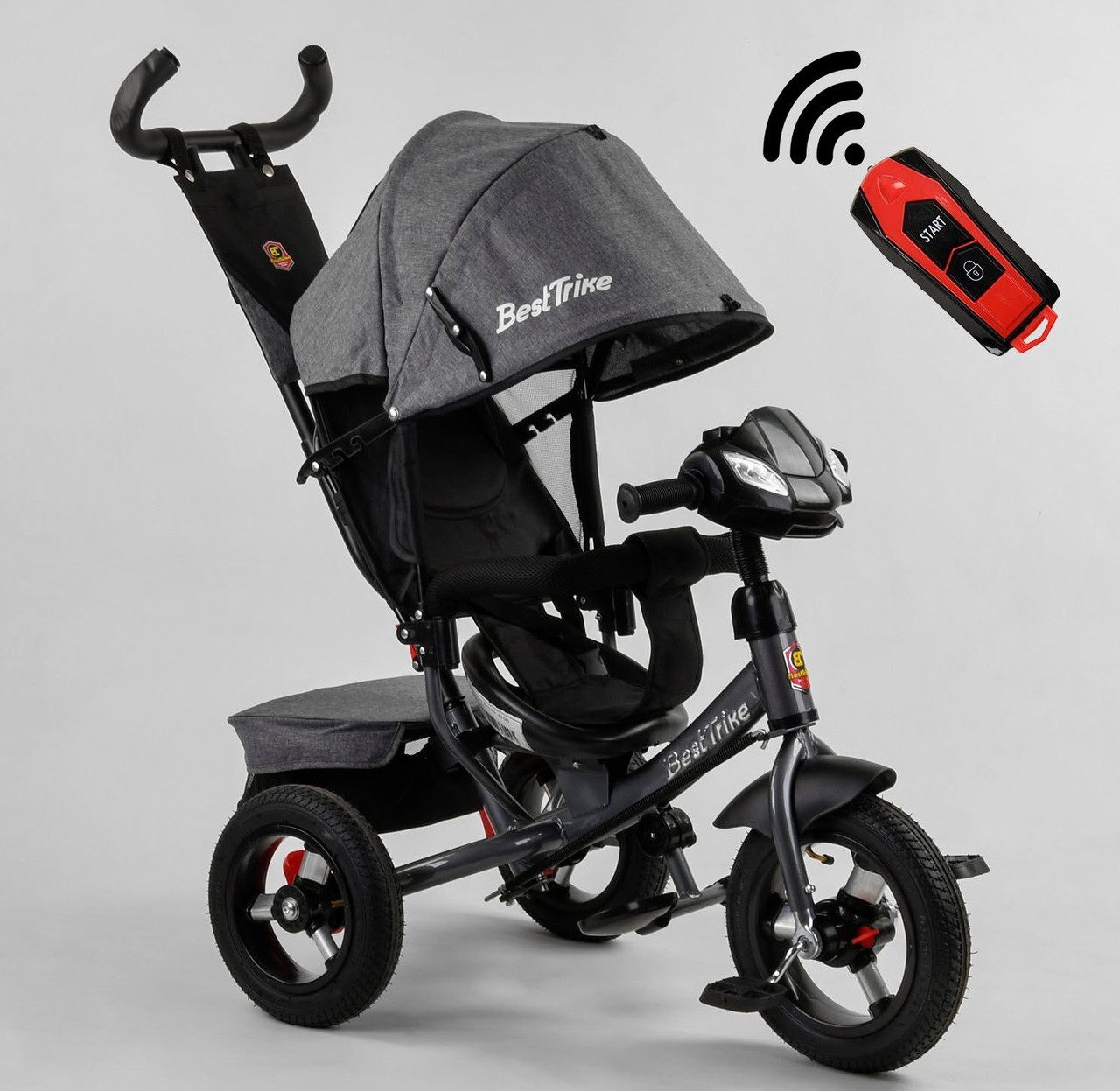 Дитячий велосипед-коляска триколісний 3390 / 43-565 "Best Trike" ФАРА З USB, надувні колеса, ровер, фото 1