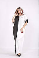 Двоколірне сіре з білим плаття трикотажне вільне стильне максі великого розміру 54