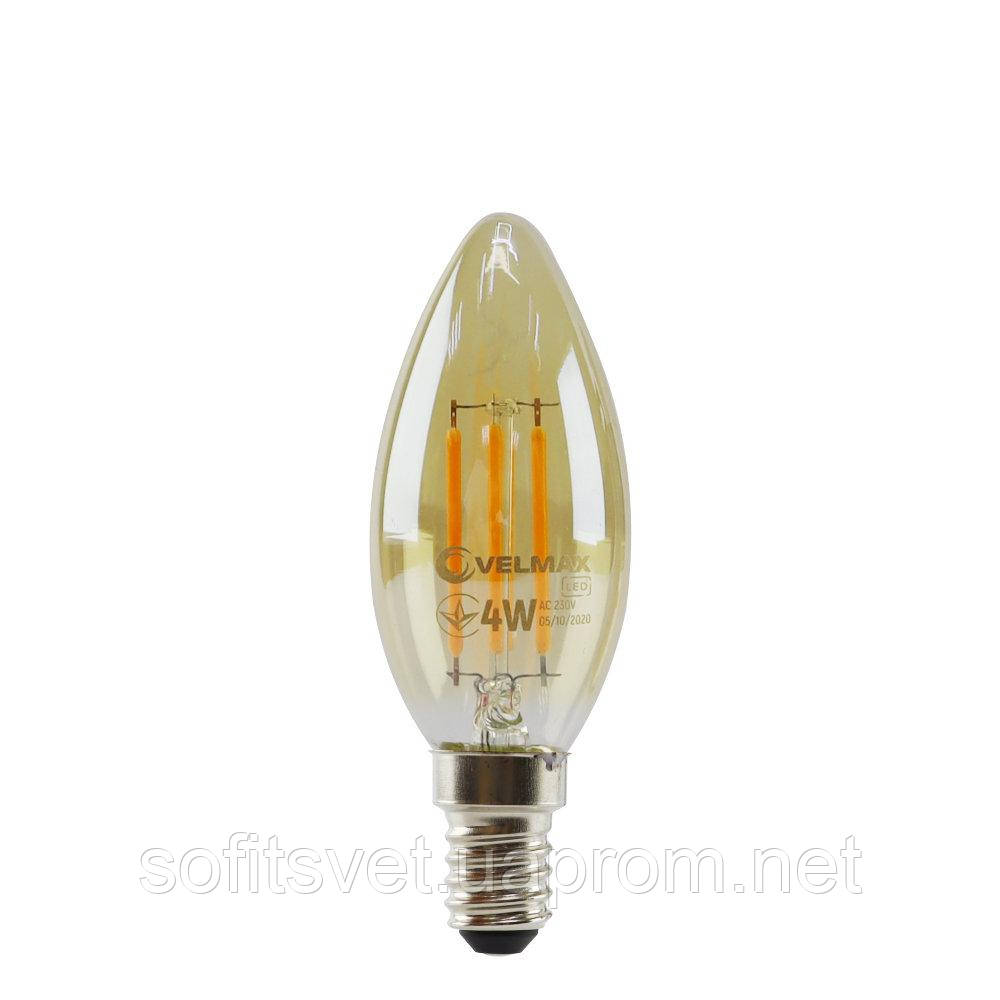 Лампа світлодіодна C37 свічка Velmax Filament 4W E14 2200К 220V 21-42-37