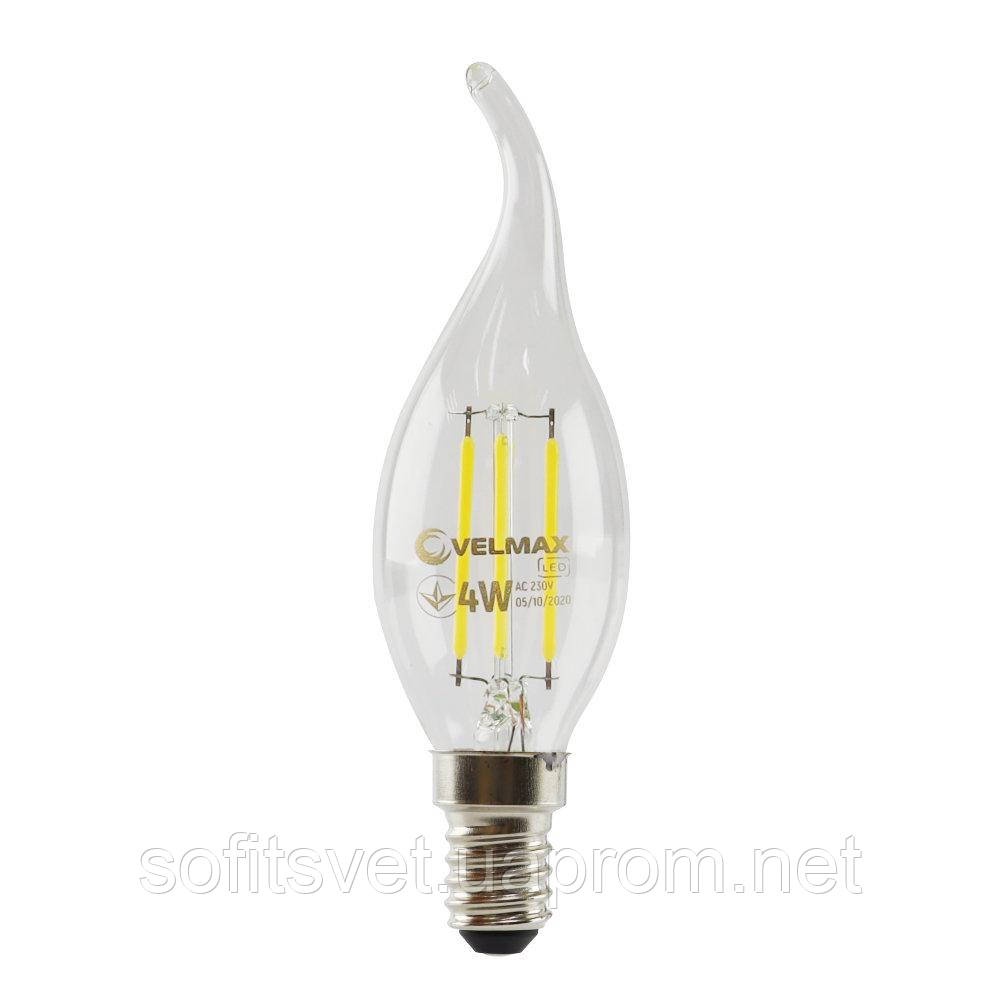 Лампа світлодіодна C37 свічка на вітрі Velmax Filament 4W E14 4100К 220V 21-42-34