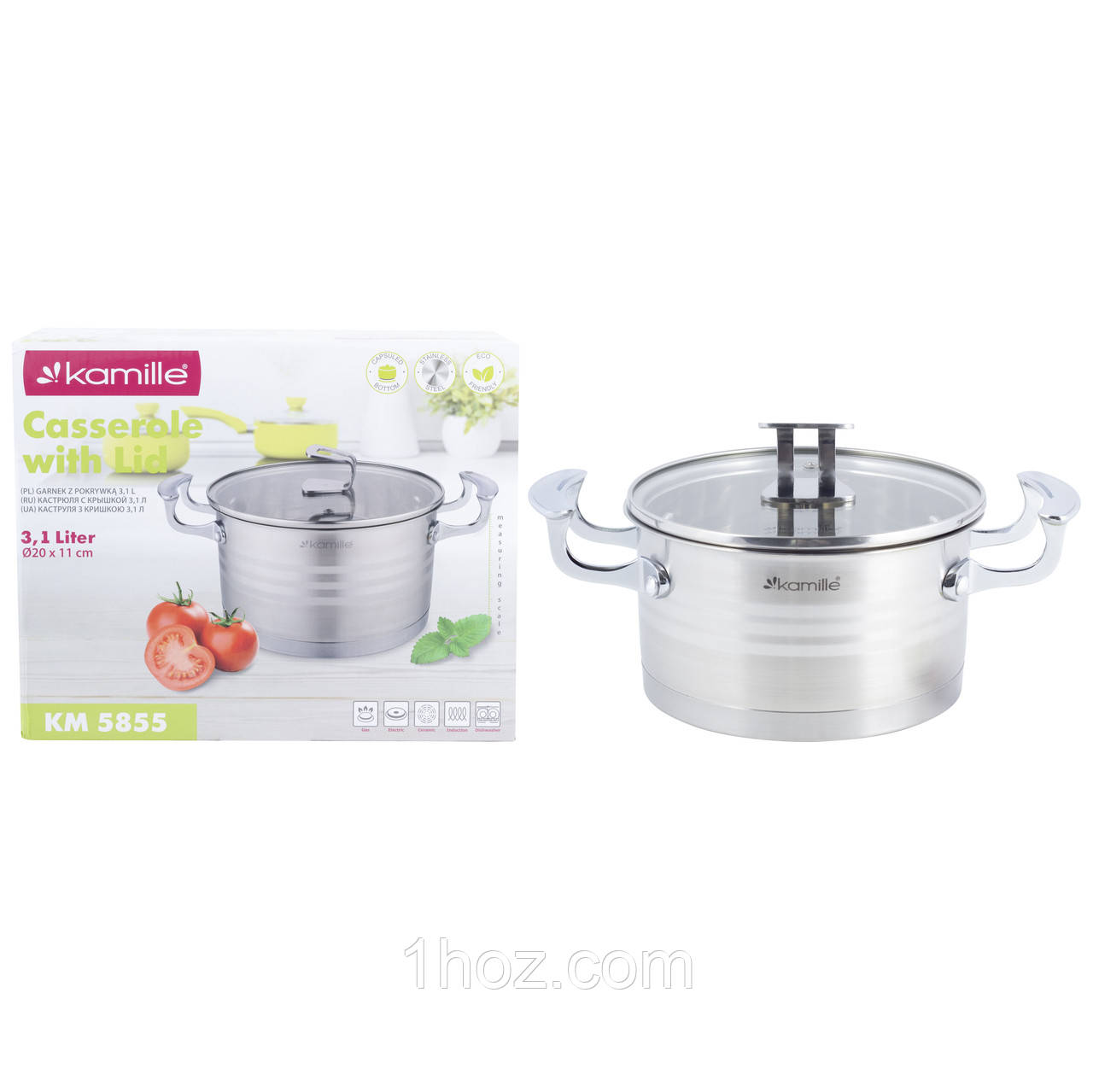 Каструля з кришкою Kamille KM-5855 3,1л Каструля з нержавіючої сталі Якісна каструля з кришкою