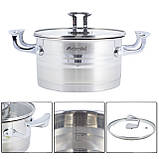 Каструля з кришкою з нержавіючої сталі Kamille KM-5856 4,4л Каструля для газовий плити та індукційної, фото 2