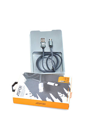 Кабель USB Micro USB Aspor A131 2.4A 1.2m orig 100% (круглий, пластиковий шнур) Black, фото 2