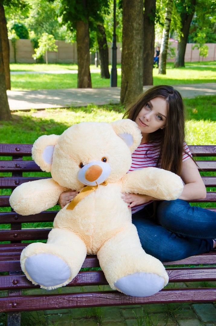 Плюшевий ведмедик м'яка іграшка Томии 100 см Персиковий, фото 1