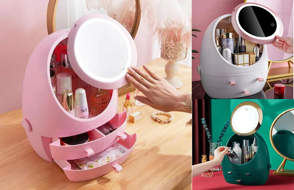 Скринька для косметики з LED дзеркалом, органайзер Настільний (бокс) для косметики з підсвіткою і дзеркалом, фото 1