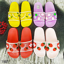 Модні дитячі шльопанці сланці з фруктами різні кольори