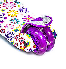 Дитячий самокат MAXI Violet Flowers Світяться фіолетові колеса, фото 3