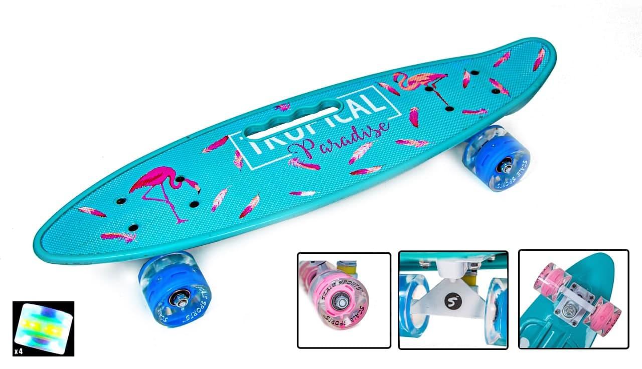 Penny Board З Ручкою "Фламінго" світні колеса